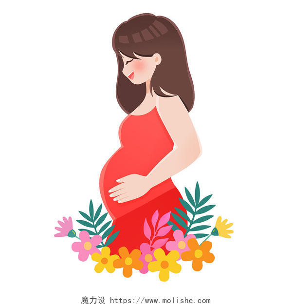 彩色卡通手绘孕妇怀孕准妈妈母亲母亲节母婴